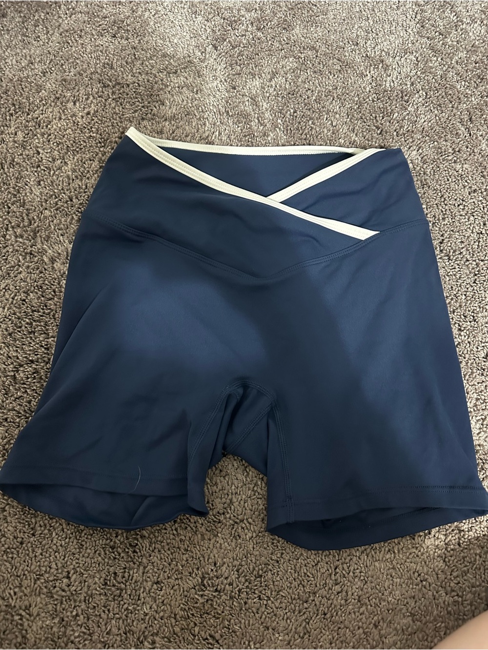 High-Rise Navy Women's Athletic Shorts with Contrast Trim